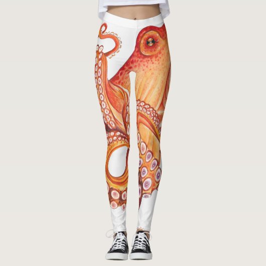 Rode Oranje octopus Waterverf Leggings (Voorkant)