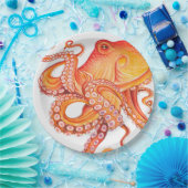 Rode Oranje octopus-Waterverf Papieren Bordje (Feest)