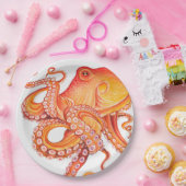 Rode Oranje octopus-Waterverf Papieren Bordje (Feest)