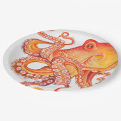 Rode Oranje octopus-Waterverf Papieren Bordje (Gekanteld)