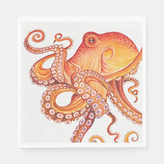 Rode Oranje octopus Waterverf Servet (Voorkant)