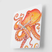 Rode Oranje octopus Waterverf Vierkante Klok (Hoek)