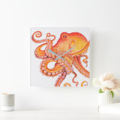 Rode Oranje octopus Waterverf Vierkante Klok (Huis)
