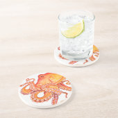 Rode Oranje octopus-Waterverf Zandsteen Onderzetter (Zijkant)