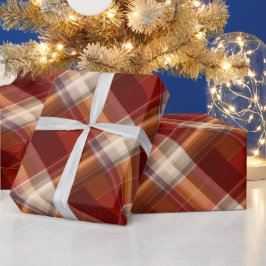 Rode Oranje Oogst Aarde Plaid Patroon Cadeaupapier