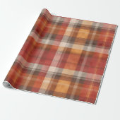 Rode Oranje Oogst Aarde Plaid Patroon Cadeaupapier (Uitgerold)