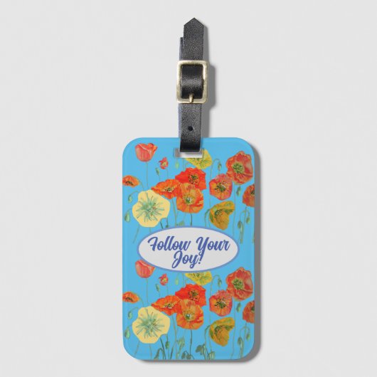 Rode Oranje papaver blauw Bagagelabel (Voorkant (verticaal))