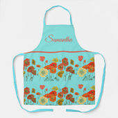 Rode Oranje papaver Bloedflorale kunst Aqua Schort (Voorkant)