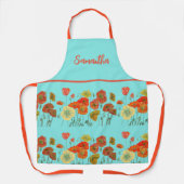 Rode Oranje papaver Bloedflorale kunst Aqua Schort (Voorkant)