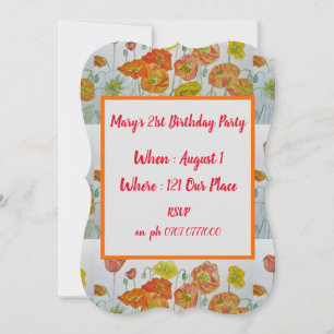 Rode Oranje papaver Floral 21e uitnodiging