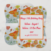 Rode Oranje papaver Floral 40e verjaardag uitnodig Kaart (Voorkant / Achterkant)