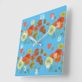 Rode Oranje papaver Waterverf Pastel Blauwe Klok (Hoek)