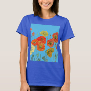Rode Oranje papaverbloem-Waterverf T-shirt