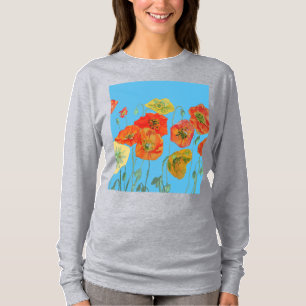 Rode Oranje papaverbloem-Waterverf T-shirt