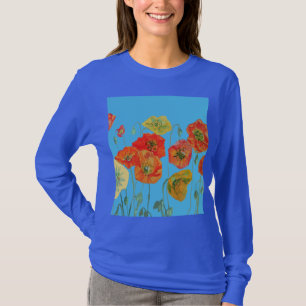 Rode Oranje papaverbloem-Waterverf T-shirt