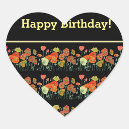 Rode Oranje papaverbloemen poppies Floral Art Hart Sticker