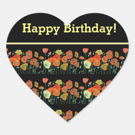 Rode Oranje papaverbloemen poppies Floral Art Hart Sticker