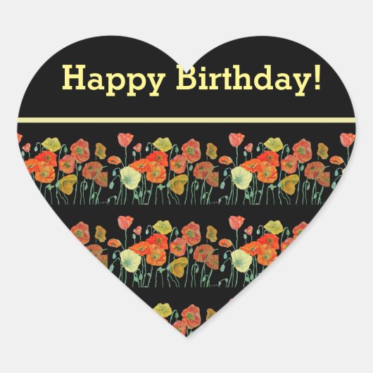 Rode Oranje papaverbloemen poppies Floral Art Hart Sticker (Voorkant)
