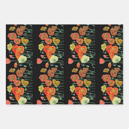 Rode Oranje papaverbloemen poppies Floral Art Inpakpapier Vel (Voorkant 3)
