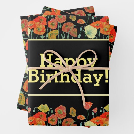 Rode Oranje papaverbloemen poppies Floral Art Inpakpapier Vel (In situ)