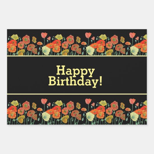 Rode Oranje papaverbloemen poppies Floral Art Inpakpapier Vel (Voorkant)