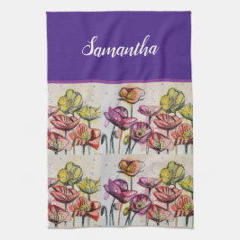 Rode Oranje papaverbloemen poppies Floral Art Theedoek