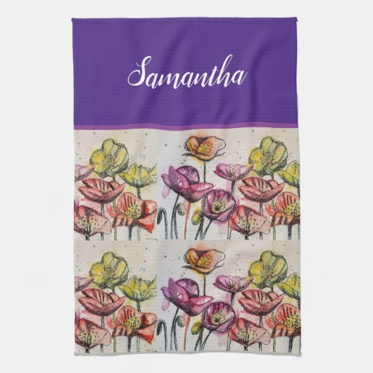 Rode Oranje papaverbloemen poppies Floral Art Theedoek (Verticaal)