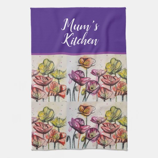 Rode Oranje papaverbloemen poppies Floral Art Theedoek (Verticaal)