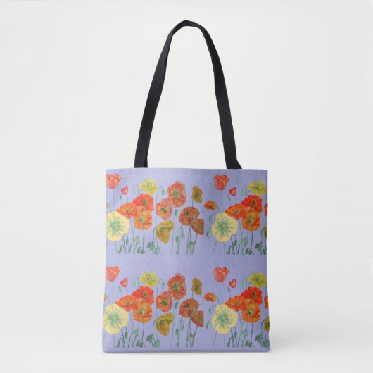 Rode Oranje papavermakerijen paars Lila Tote Bag (Voorkant)