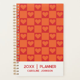 Rode Oranje Retro Hart Schachbrettpatroon Persoonl Planner