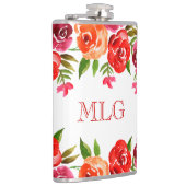 Rode Oranje roze bloemen en rode rode meisjes Heupfles (Rechts)