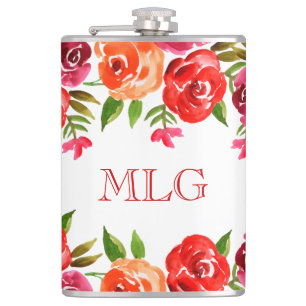Rode Oranje roze bloemen en rode rode meisjes Heupfles