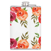 Rode Oranje roze bloemen en rode rode meisjes Heupfles (Achterkant)