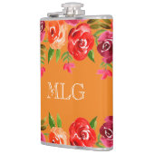 Rode Oranje roze bloemen Heupfles (Links)