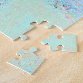 Rode Oranje Ster Bloem op Blauwe Puzzel (Zijkant)