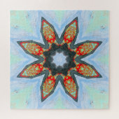 Rode Oranje Ster Bloem op Blauwe Puzzel (Horizontaal)