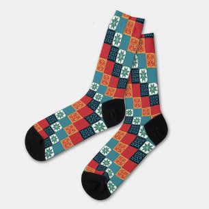 Rode Oranje Teal Klassieke Europese Mozaïektegels Sokken