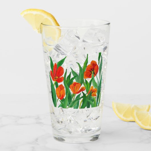 Rode/Oranje Tulpen Glas (Voorkant ijs)