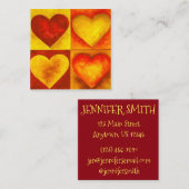 Rode Oranje Waterverf hartslag Vierkante Visitekaartje (Voorkant / Achterkant)