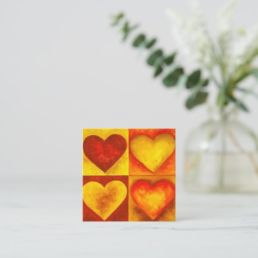 Rode Oranje Waterverf hartslag Vierkante Visitekaartje (Staand voorkant)