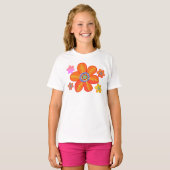 Rode Oranje wolbloemen T-shirt (Voorkant volledig)
