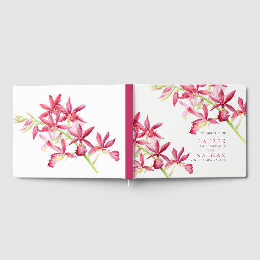 Rode orchidebloemen waterverf botanische bruiloft gastenboek (Volledig)