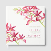 Rode orchidebloemen waterverf botanische bruiloft gastenboek (Voorkant)