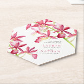 Rode orchidebloemen waterverf botanische bruiloft kartonnen onderzetters (Schuin)