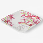 Rode orchidebloemen waterverf botanische bruiloft papieren bordje (Gebogen)