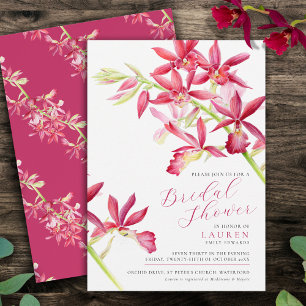 Rode orchidee aquarel botanische bruidsdouche kaart