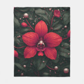 Rode orchidee bloeit met groene bladeren fleece deken (Voorkant)