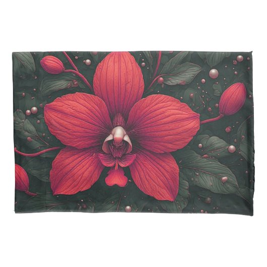 Rode orchidee bloeit met groene bladeren kussensloop (Voorkant)