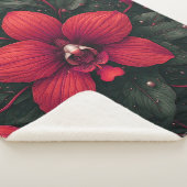 Rode orchidee bloeit met groene bladeren sherpa deken (3/4)