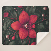 Rode orchidee bloeit met groene bladeren sherpa deken (Voorkant (horizontaal))